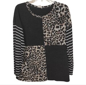 Bibi Animal Print Colorblock Sweater